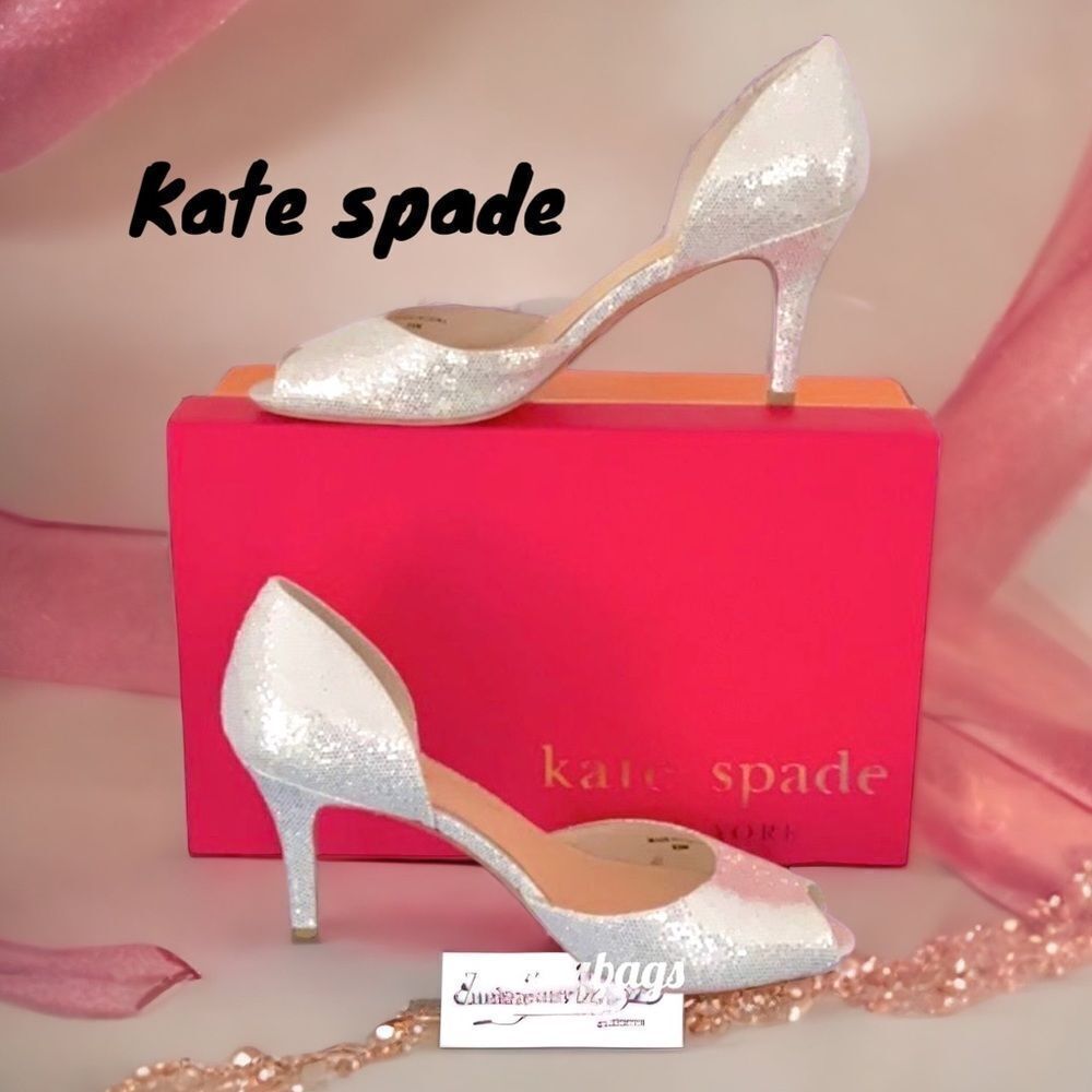 KATE SPADE NEW SISSY SILVER SPARKLING GLITTER PUMP HEEL SHOE SIZE 8.5M